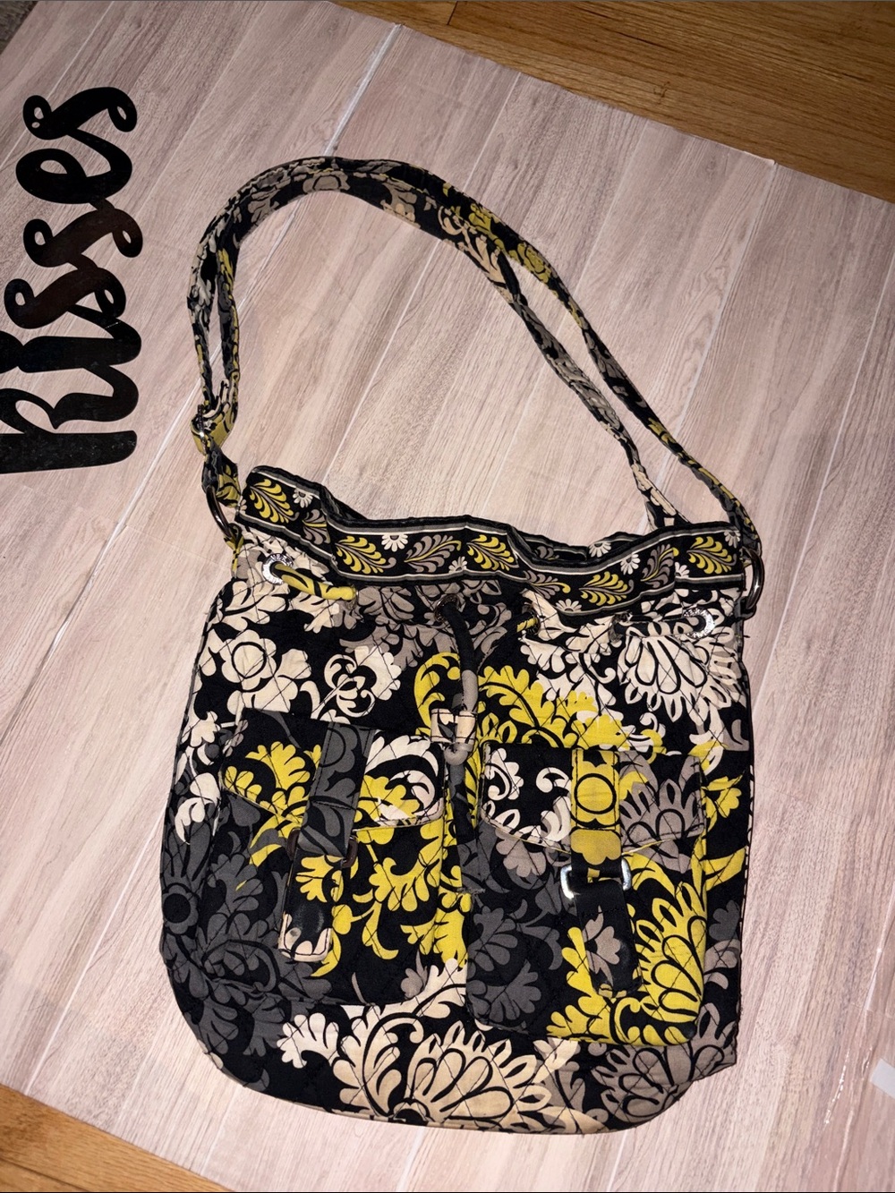 Vera Bradley Black, Yellow & Gray Quilted Shoulder Bag